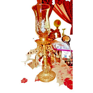 Candle Holder With Glass Prisms GOLD METAL GLASS VINTAGE GLASS BOTTOM